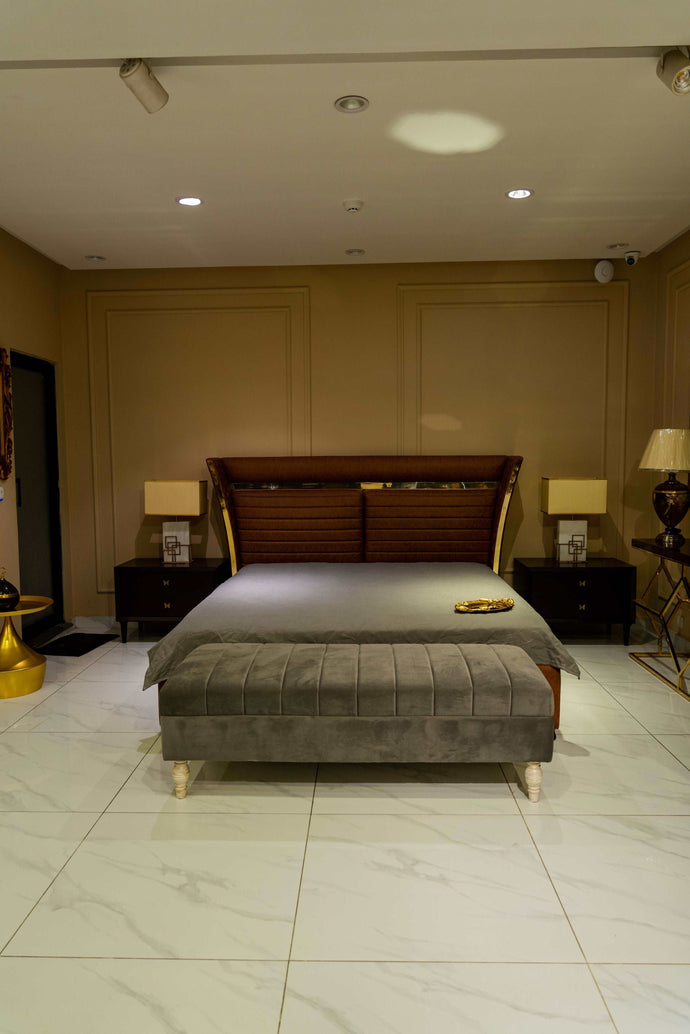 Leatherite Bed with Side Tables